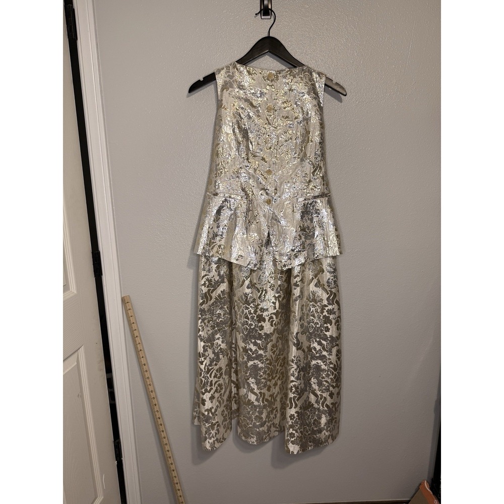 Lafayette 148 Women's Silk Skirt And Jacquard Vest Gold Metallic Size 6 New